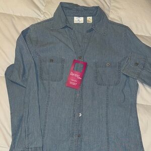 Riders by Lee Womans Blue Lightweight Denim Casual Button Down Shirt Small
